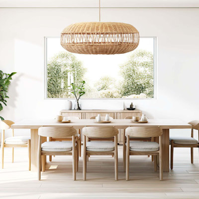 Decato 1 - 36" Wide Natural Light Brown Rattan Geometric Plug-In or Hardwired Pendant Light Fixture for Dining Room, Living Room, Kitchen Island, or Entryway in Boho, Coastal, Organic Modern, and Japandi Styles