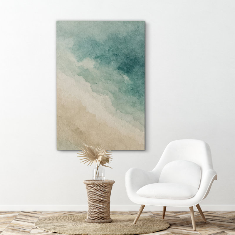«Teal and Beige Gradient Abstract Beach Art», reproduction d'art sur toile encadrée, H 24 po x l 16 po x P 1,5 po