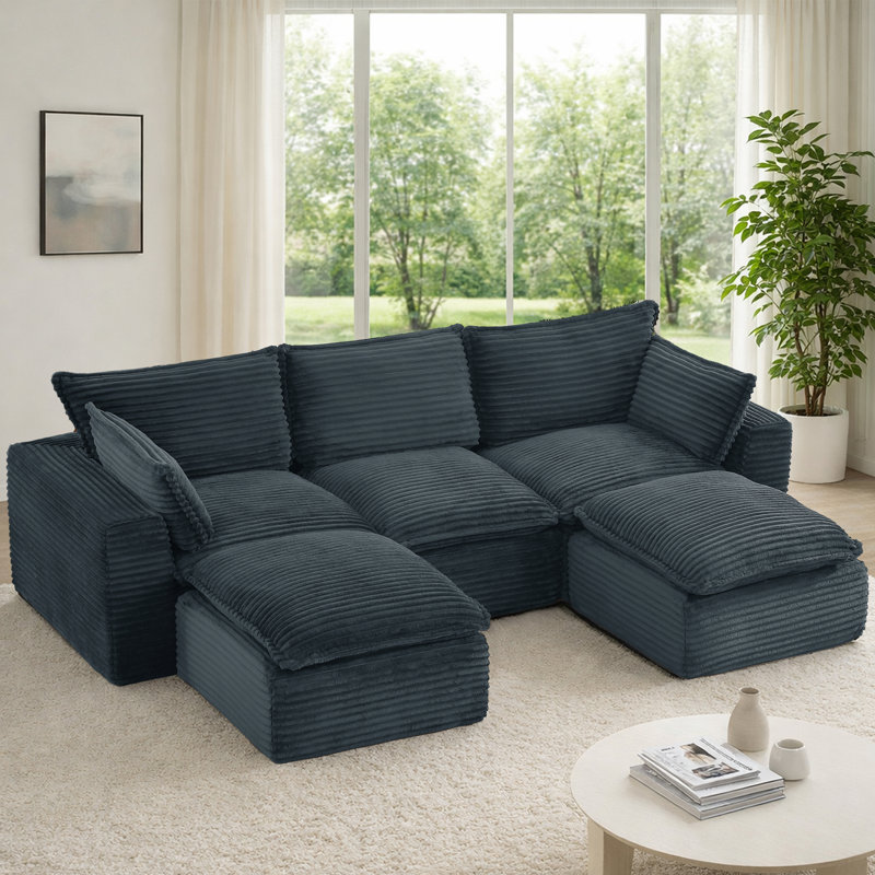 Canapé modulaire de 109,4 po, configurations en forme de U / en L / de canapé-lit / droit, velours côtelé adapté aux animaux de compagnie, aucun assemblage requis, modules légers