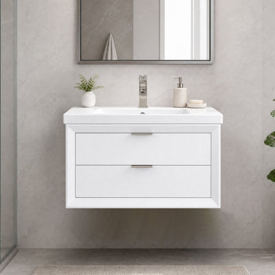 Lelanie 30" Modern Wall-Mounted Single Bathroom Vanity with Ceramic Top