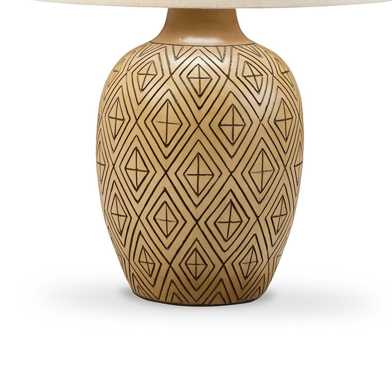 Ensemble de 2 lampes de table Gee 23 po, abat-jour tambour ivoire, base de pot géométrique brun clair