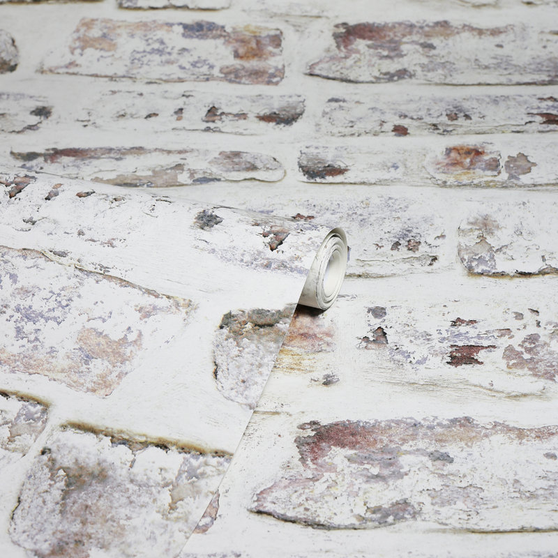 Domenic White Whitewashed Brick Wallpaper