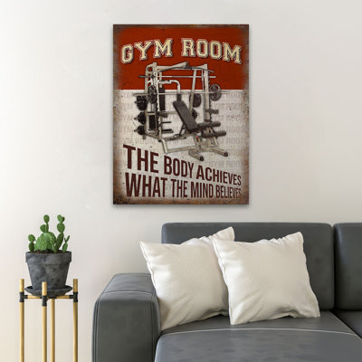 Machine In Gym Studio - The Body Achieves What The Mind Believes - 1 Piece Rectangle Graphic Art Print On Wrapped Canvas