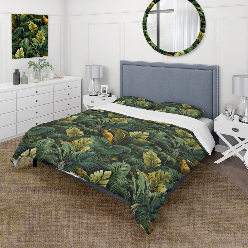 Ensemble de housse de couette floral - motif tropical de jungle tropicale, Housse de couette pour grand lit et 2 taies décor