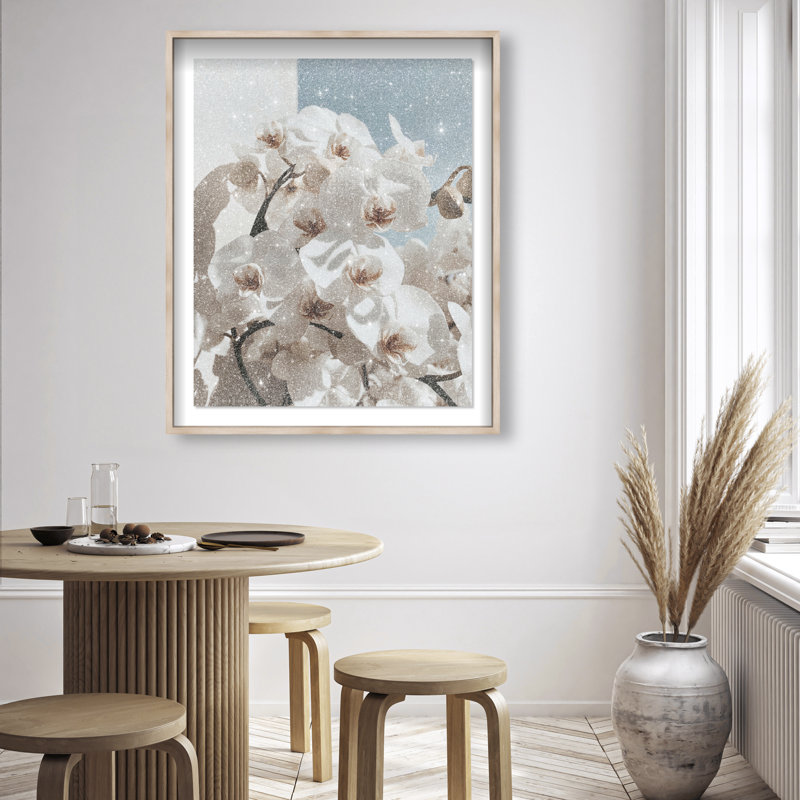 Phalaenopsis Flowers Print by Oliver Gal, Natural Oak Shadowbox, 37.5"H x 46.5"W