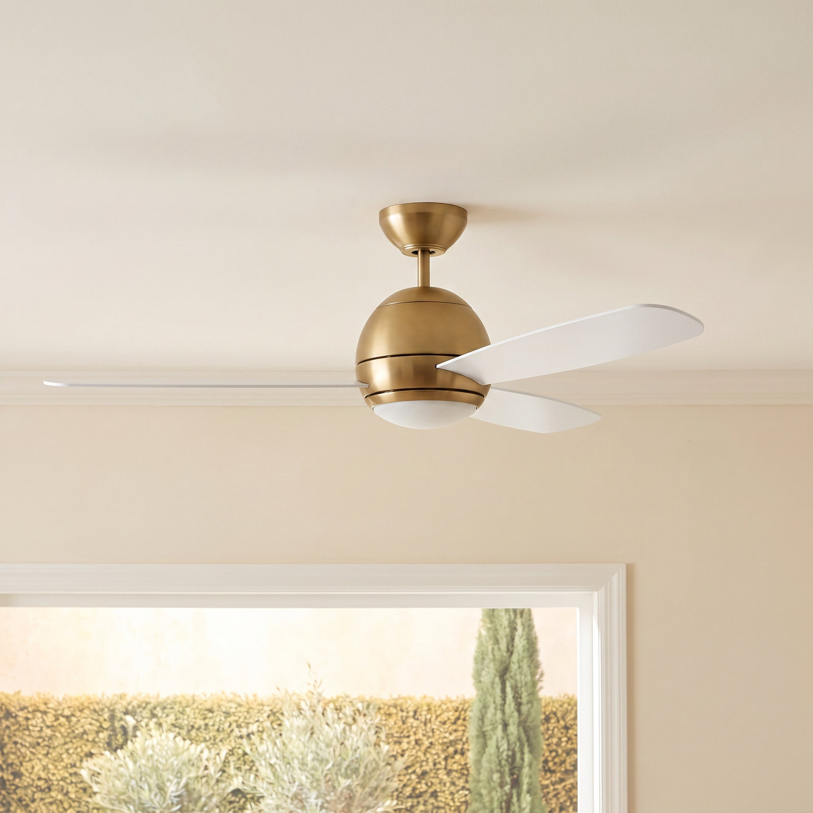 Erina 52" Ceiling Fan with Light Kit, Matte White, Satin Brass