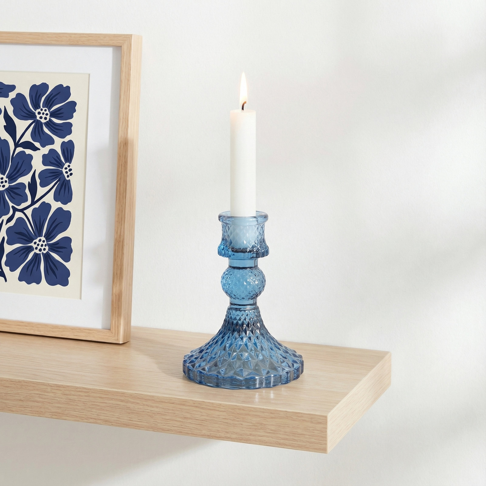Eliana Glass Candlestick Holder, Blue
