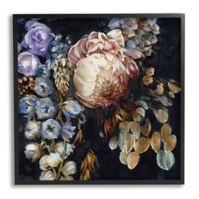 Arrangement floral traditionnel encadré sur bois par Liz Jardine, peinture