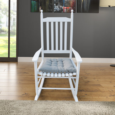 White Solid Wood Porch Rocking Chair - Offers A Comfortable Seating With Wide Seat & Armrest Features Slatted Back Rest Easy To Assemble Can Bear 250Lbs Weight Rocker Provides Experience Has Assembly