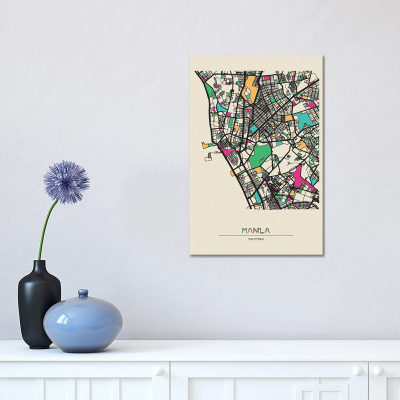 Manila, Philippines Map by Ayse Deniz Akerman - Wrapped Canvas Graphic Art Print, 30.48 cm H x 45.72 cm W