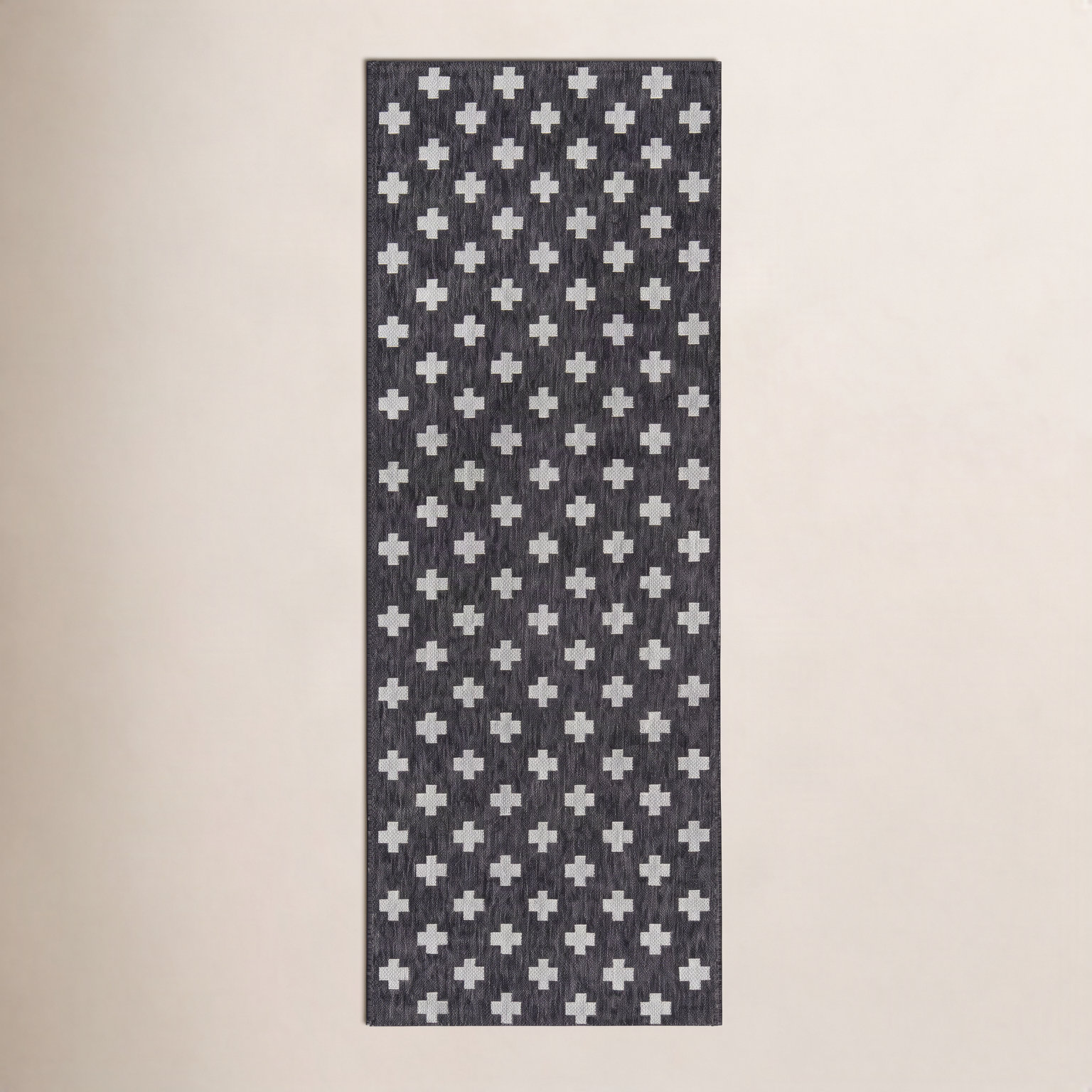 Umbria Striped Geometric Outdoor Rug, Charcoal, Runner 2'7" x 7'6"