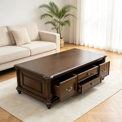 Retro Simple Rectangular Solid Wood Coffee Table
