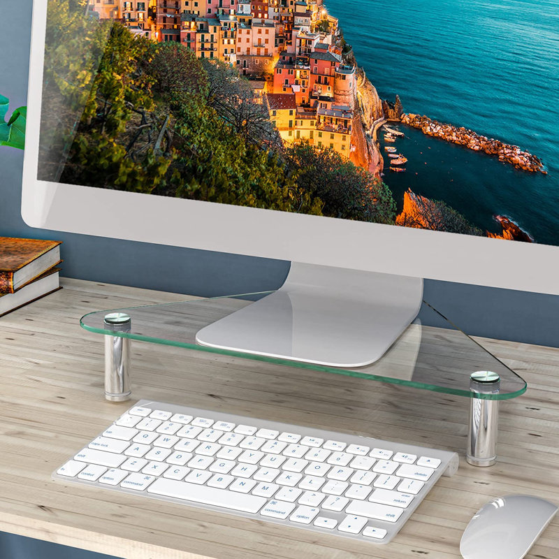 Triangle Tempered Glass Monitor Riser, Silver