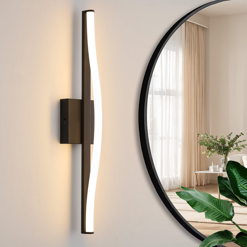 Applique murale moderne noire 23,62 po à DEL - intensité réglable 5 couleurs avec abat-jour en acrylique, câblé, pour la chambre à coucher, le couloir, le vestibule