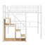 Lit mezzanine simple en métal équipé d'un escalier de rangement et d'une petite armoire-489030747