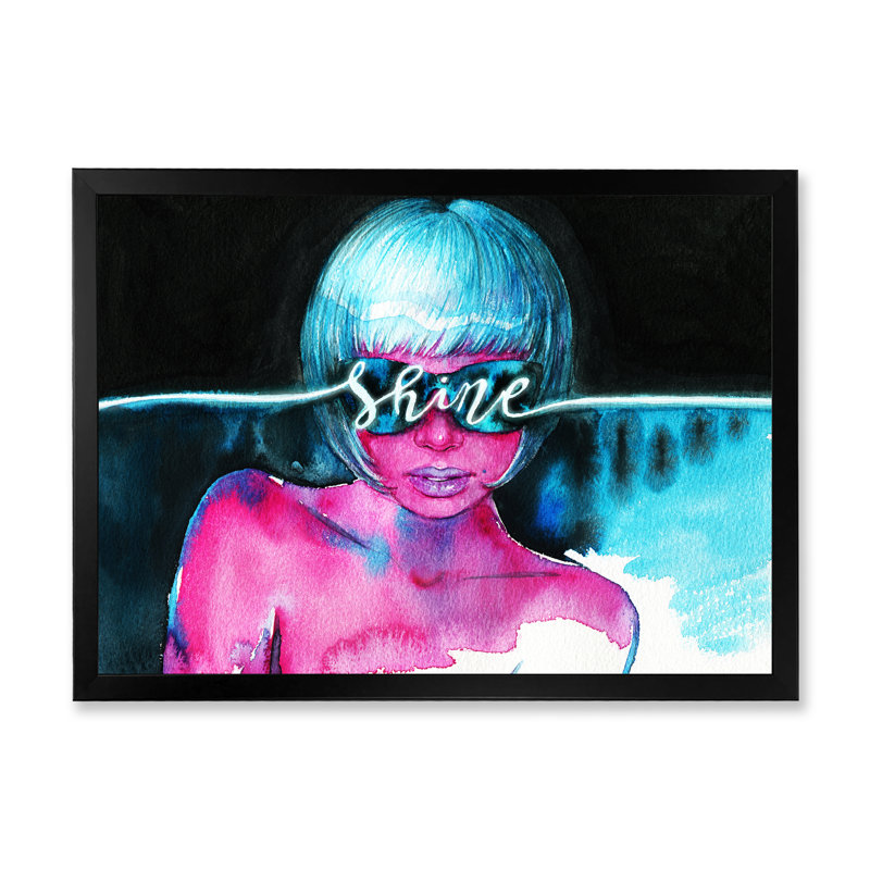 Shine Turquoise Sensual Portrait II - Glam, art mural sur toile, Cadre noir, H 8 po x l 12 po x P 1 po