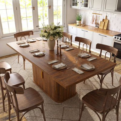 78.74" Long Rectangular Dining Table for 6-10, Farmhouse Kitchen Table with Hidden Storage Base & Sliding Tambour Doors, Large Wood Dining Room Table for Family Meals & Gatherings, Walnut
