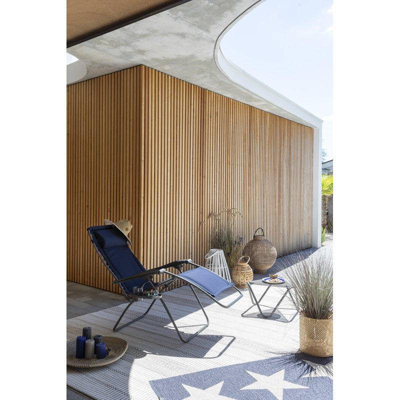 Navy Blue Steel Zero Gravity Outdoor Lounge Chair with Cushions