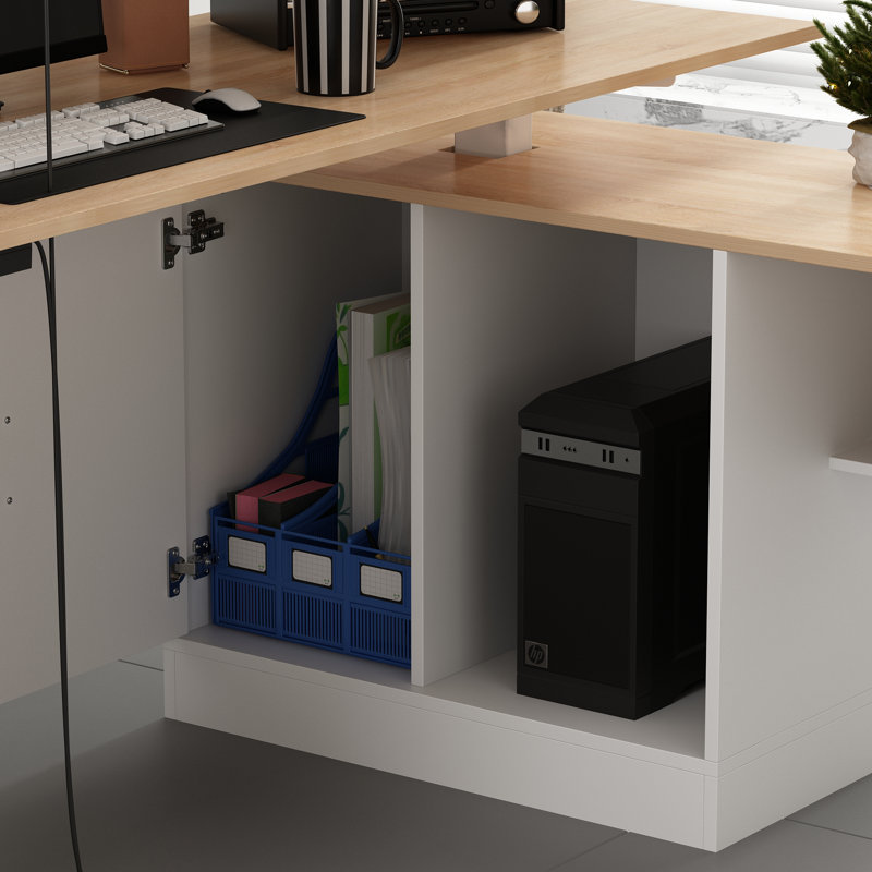 63'' L-Shaped Electric Standing Desk With Drawers, Adjustable Height Workstation With Storage Shelves And Cabinet, Sit-Stand Home Office Corner Desk