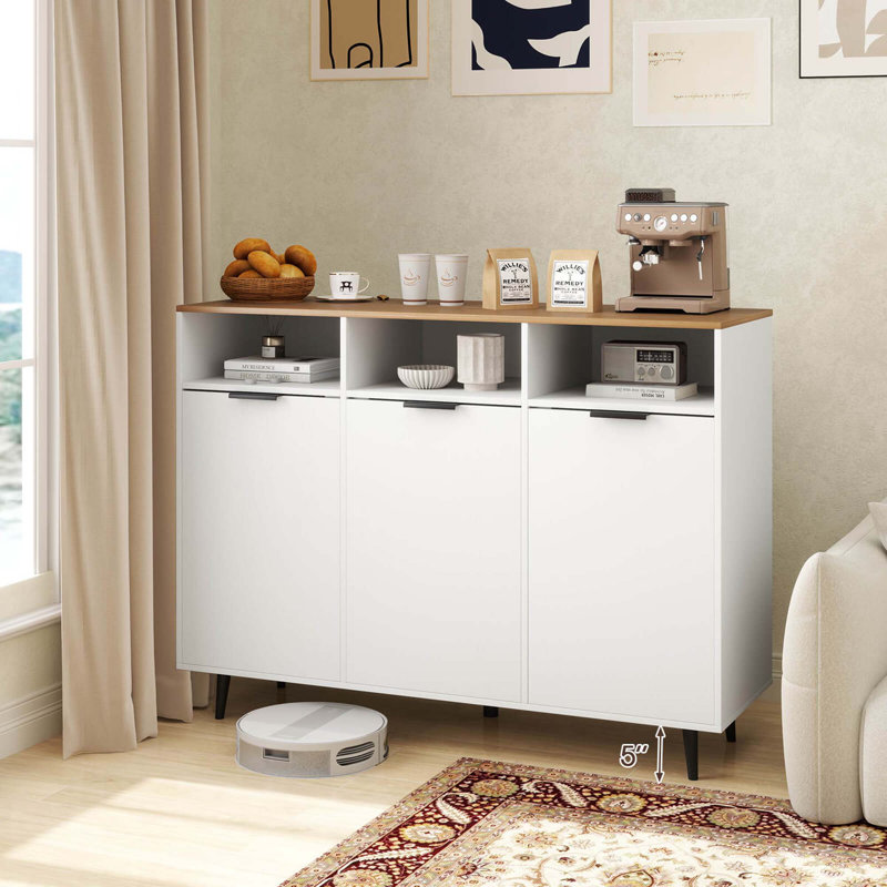 Buffet Sideboard With 3 Open Compartments 3 Doors 5-posistion Adjustable Shelves