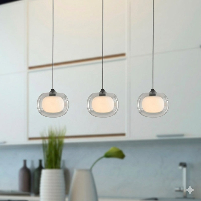 Luminaire suspendu pour îlot de cuisine 3 lumières Mission, Noir