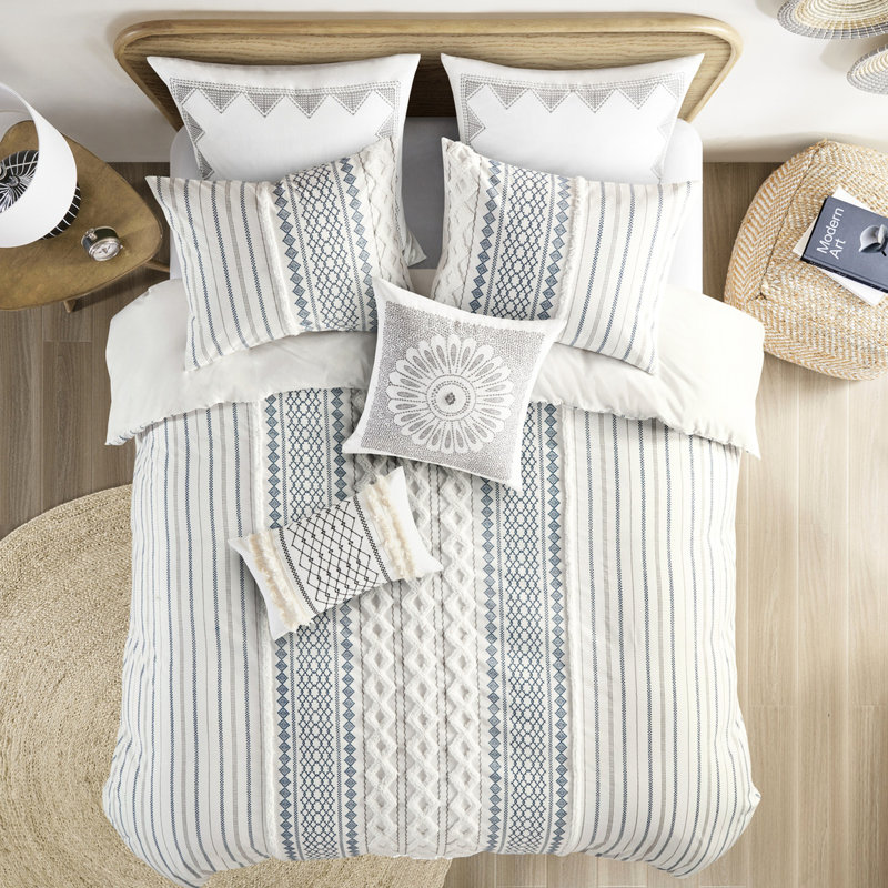 Housse de couette en coton très grand / très grand - chenille, motifs géométriques, sans produits chimiques avec multicolore, 4 attaches de coin, literie chaude et douce