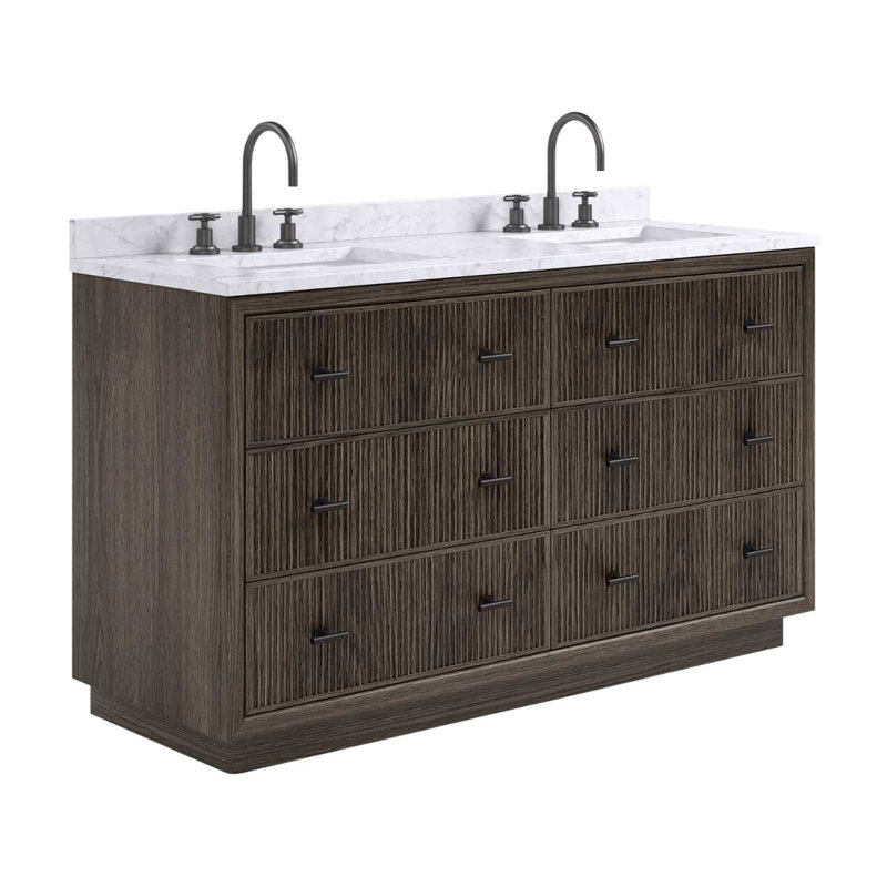 Rhett Vanity, Espresso Oak, 60" W, Carrara Marble