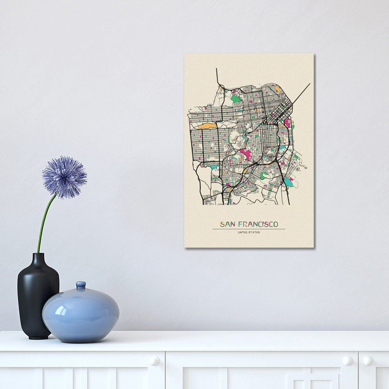 San Francisco, California Map by Ayse Deniz Akerman - Wrapped Canvas Gallery-Wrapped Canvas Giclée, 30.48 cm H x 45.72 cm W
