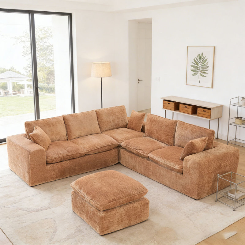 Canapé modulaire en L 107 po, Orange, 6