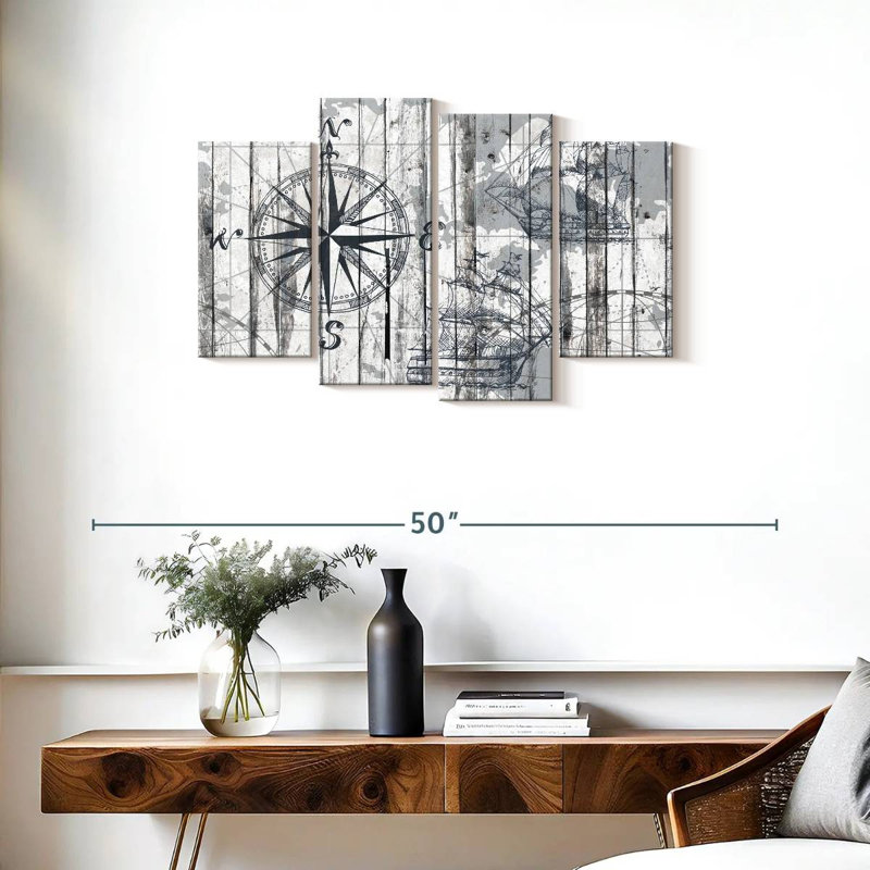 Boussole, reproduction sur toile, H 22 po x l 36 po x P 1 po