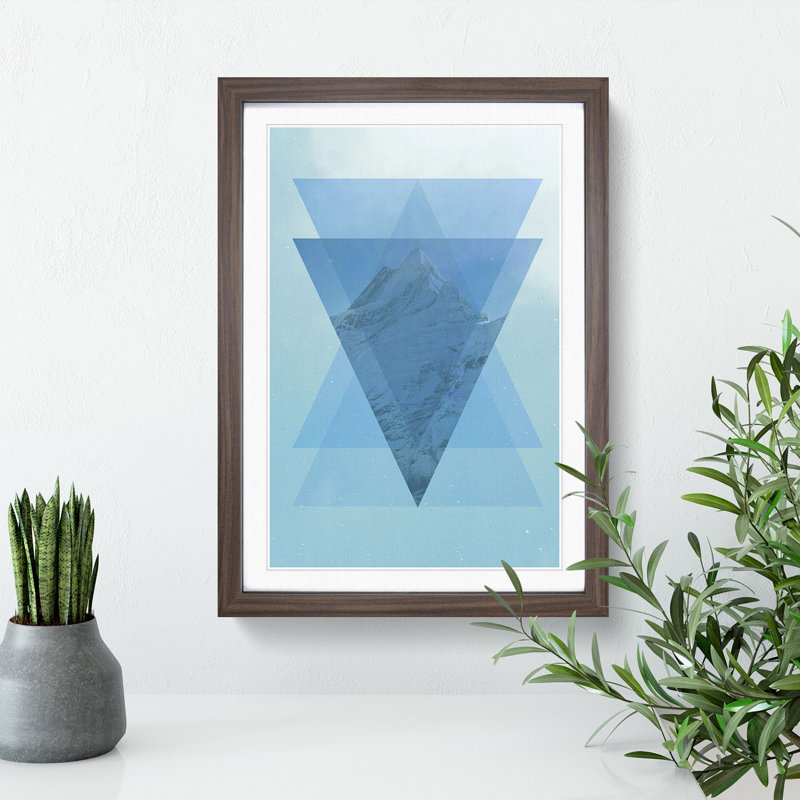 Mountain Triangles Blue - Picture Frame Painting, 36cm H x 27cm W x 2cm D, Walnut Framed