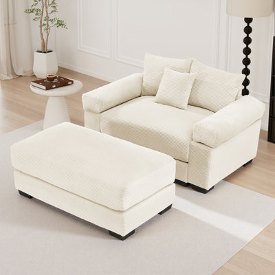 Fauteuil de 54 po avec siège profond et siège profond rembourré en chenille de 54 po avec repose-pieds pour salon, chambre à coucher et salon