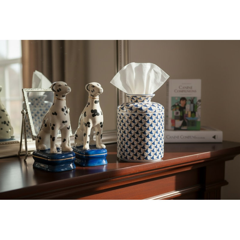 Porcelain Whippet Figurines – Teal Dots (Set of 2), Black/White/Blue/Brown