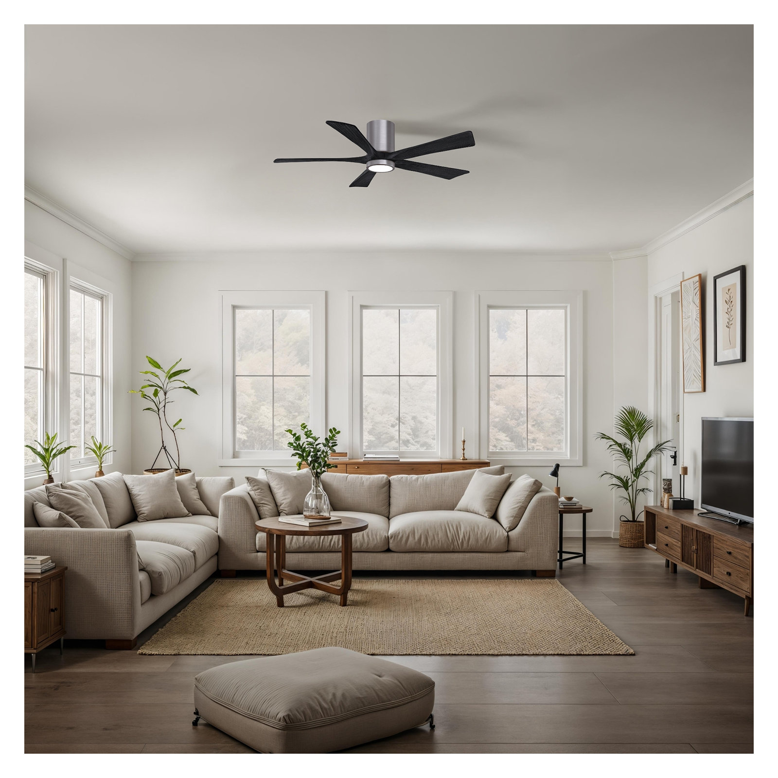 Irene 5 - Blade LED Ceiling Fan with Light Kit Included, Matte Black, Brushed Pewter, 52"