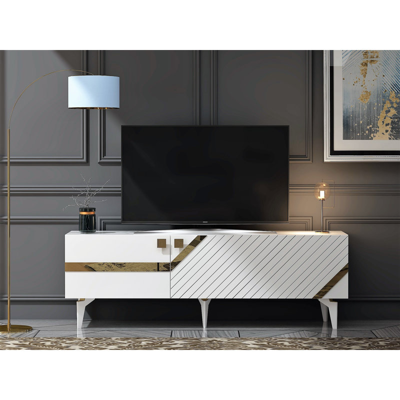 Burkinshaw Unfinished TV Stand for TVs up to 65", White/Gold
