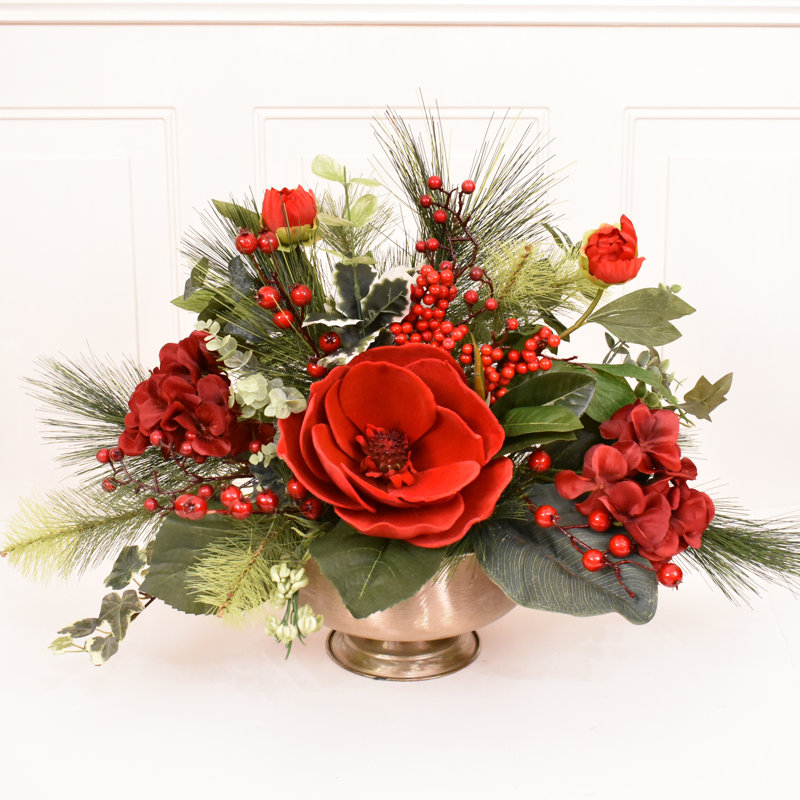 Faux Silk Magnolia Arrangement in Vase