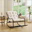 Chaise berçante d'extérieur confortable avec coussin épais ultra-doux, parfaite pour le salon, la chambre à coucher et le coin lecture, structure noire avec coussin blanc