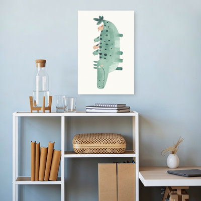 Friendly Crocodile Stack Playful Whimsical Contemporary Alligator Bird Crocodile Wall Art Print 1 Piece Wrapped Canvas Wall Art