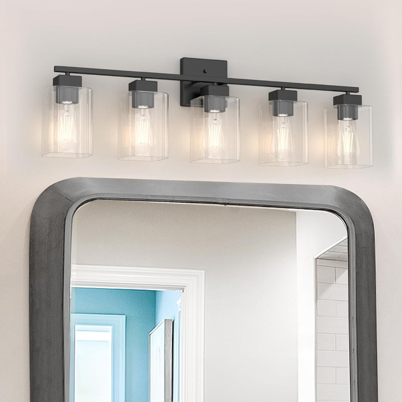 Luminaire de meuble-lavabo de salle de bain 5 lumières Espird avec finition noire matte, conception carrée et certification UL pour salle de bain, salon et chambre à coucher