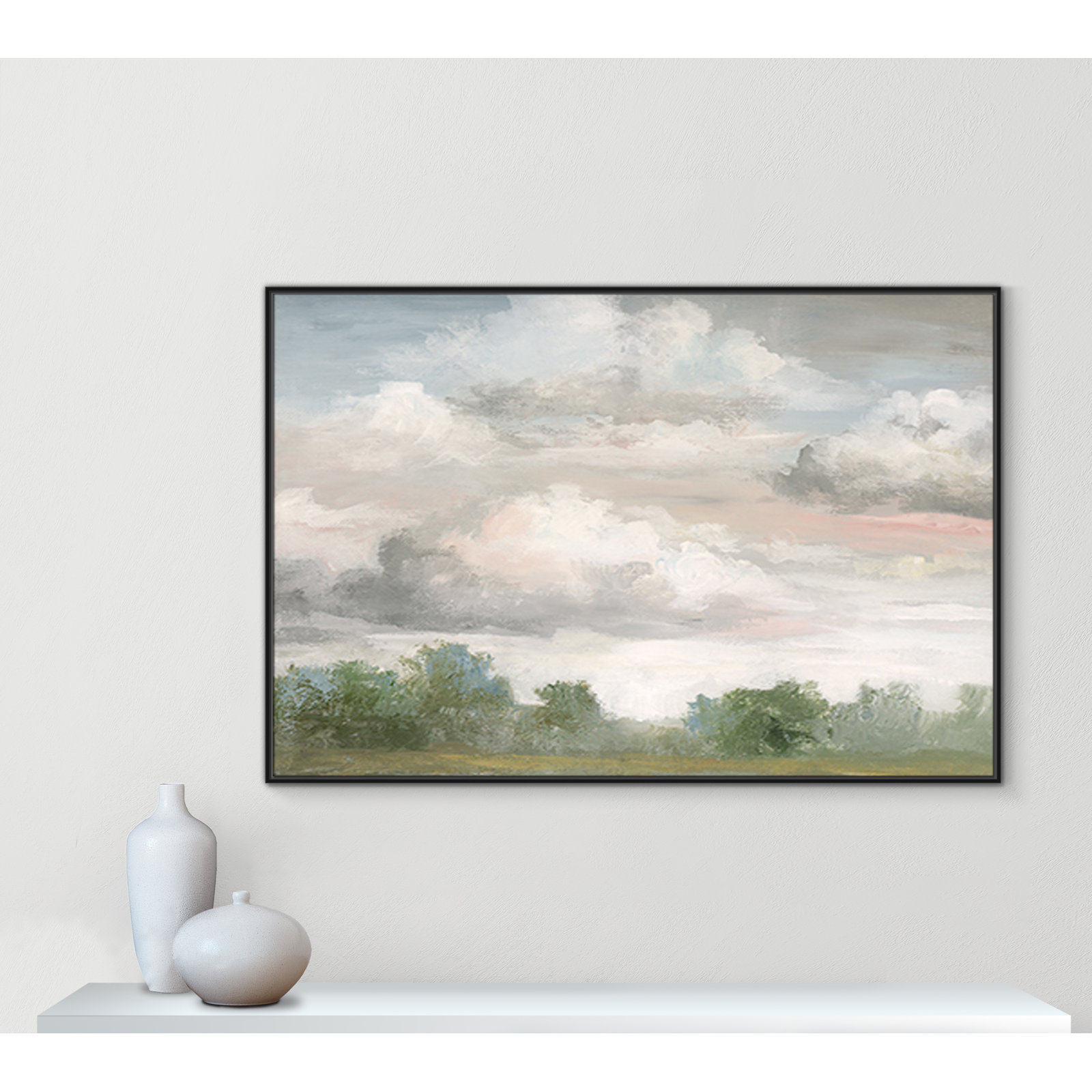 Frangia "Pastel Morning Sky" Print by Nan, 41.5" H x 61.5" W x 2" D, Black Framed