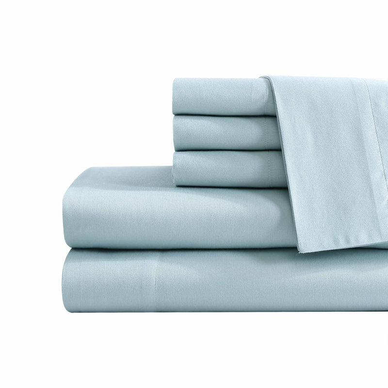 Tommy Bahama Solid Aqua Cotton Blend Sateen 6 Piece Bonus Sheet Set, King, Turquoise