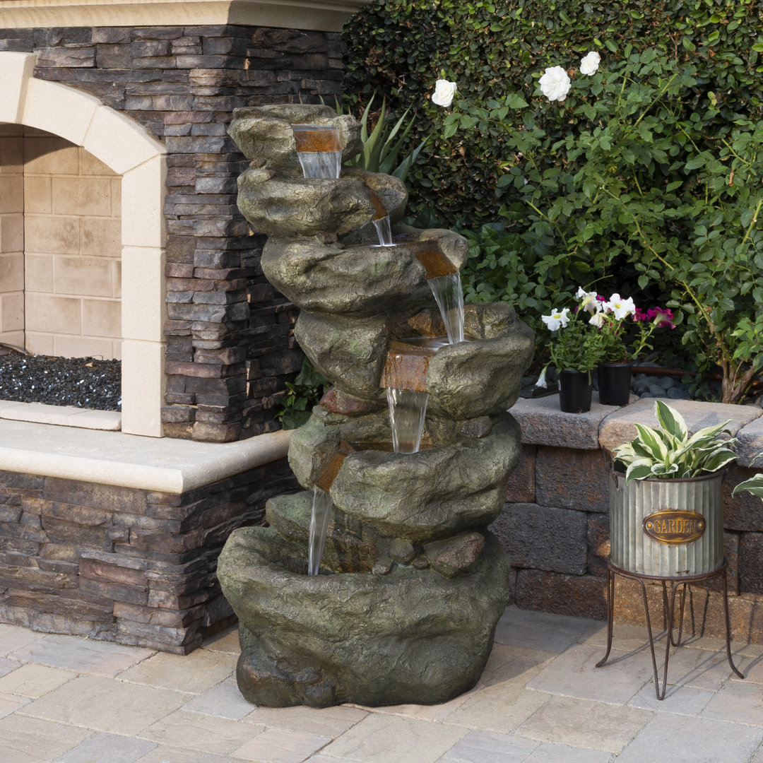 Ricka Weather Resistant Floor Fountain with Light Millwood Pines 