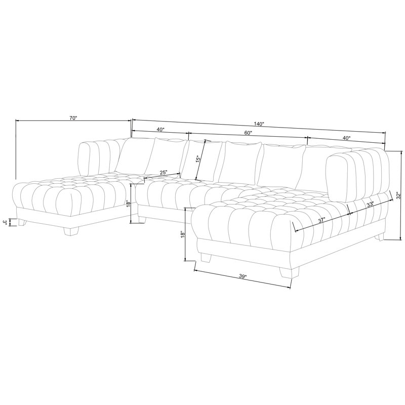 Canapé modulaire double en U Addilyn Marigold Velvet, Velours gris