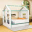 Lit en forme de maison avec lumière DEL blanc froid, lit gigogne caché et tablettes de rangement-621259138-621259140