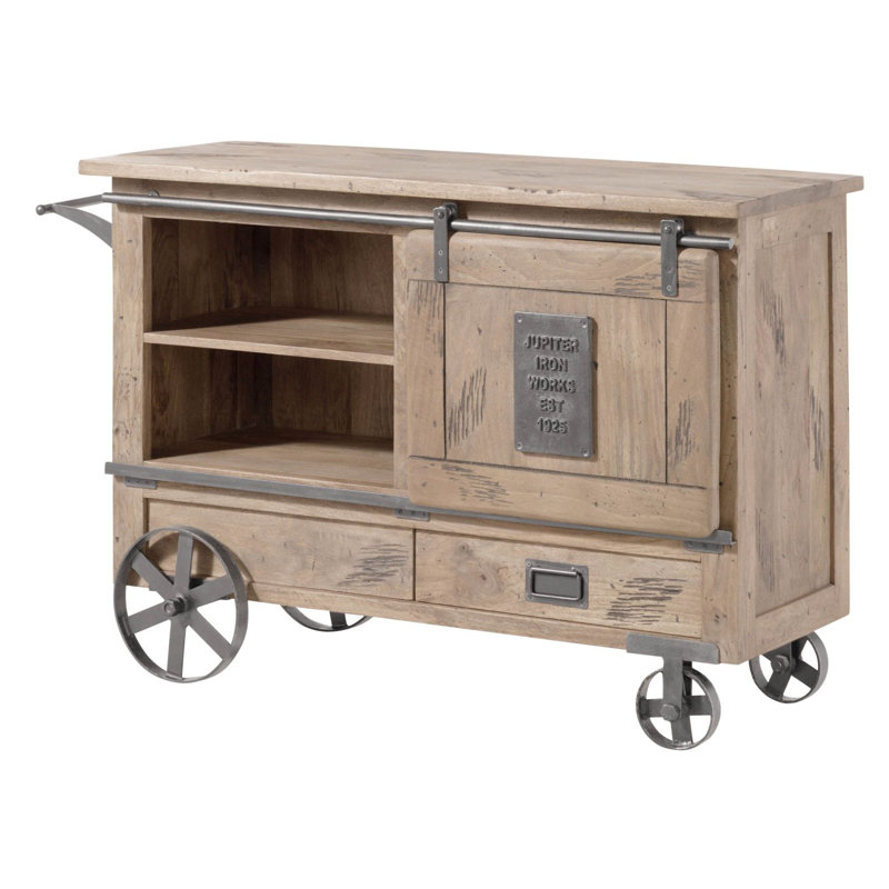 Railway Solid Wood Bar Cart, Beige