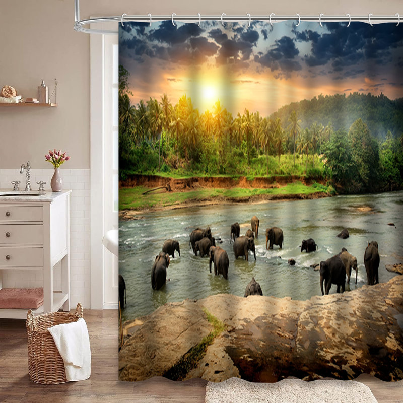 Rideau de douche à 12 crochets Wildlife Elephant Animal, L 72 po x l 78 po