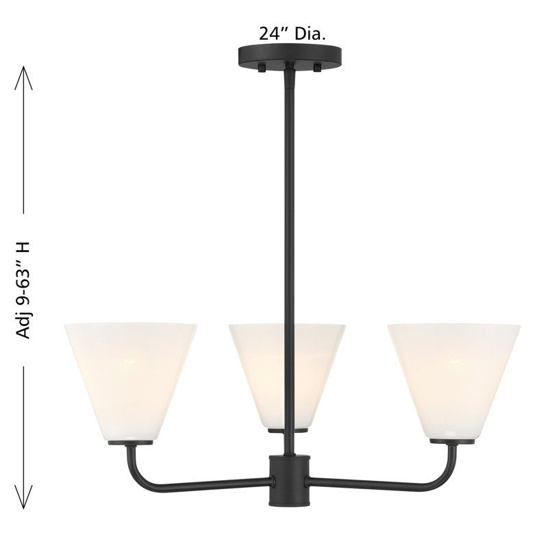 Lustre Hashimoto , H 9 po x l 24 po x P 24 po, Noir mat, 3 lumières
