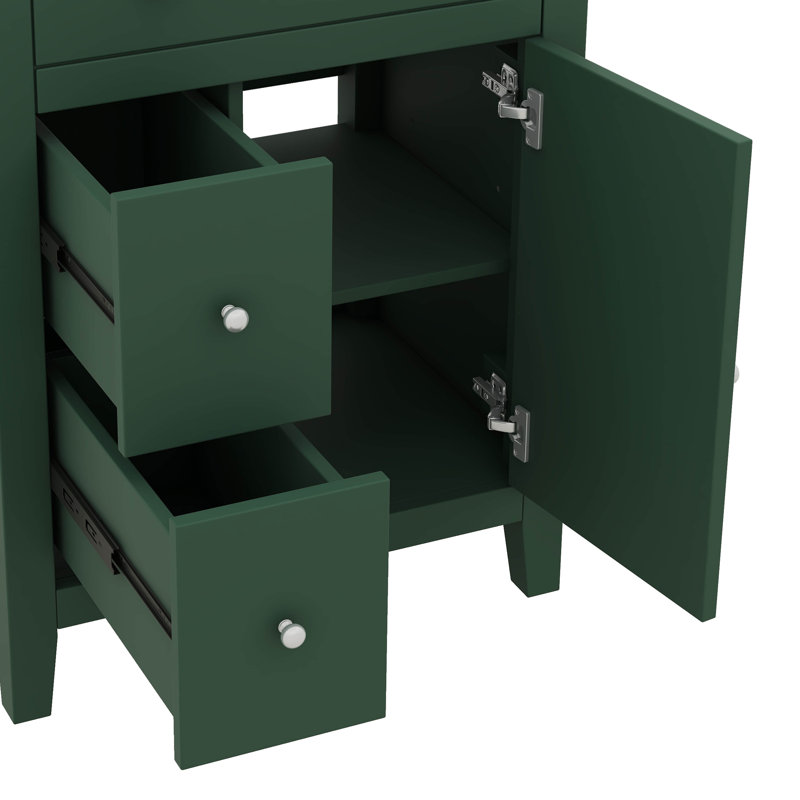 Armoire de lavabo de salle de bain 24 po, design contemporain avec vasque en céramique - 2 tiroirs + porte à fermeture en douceur