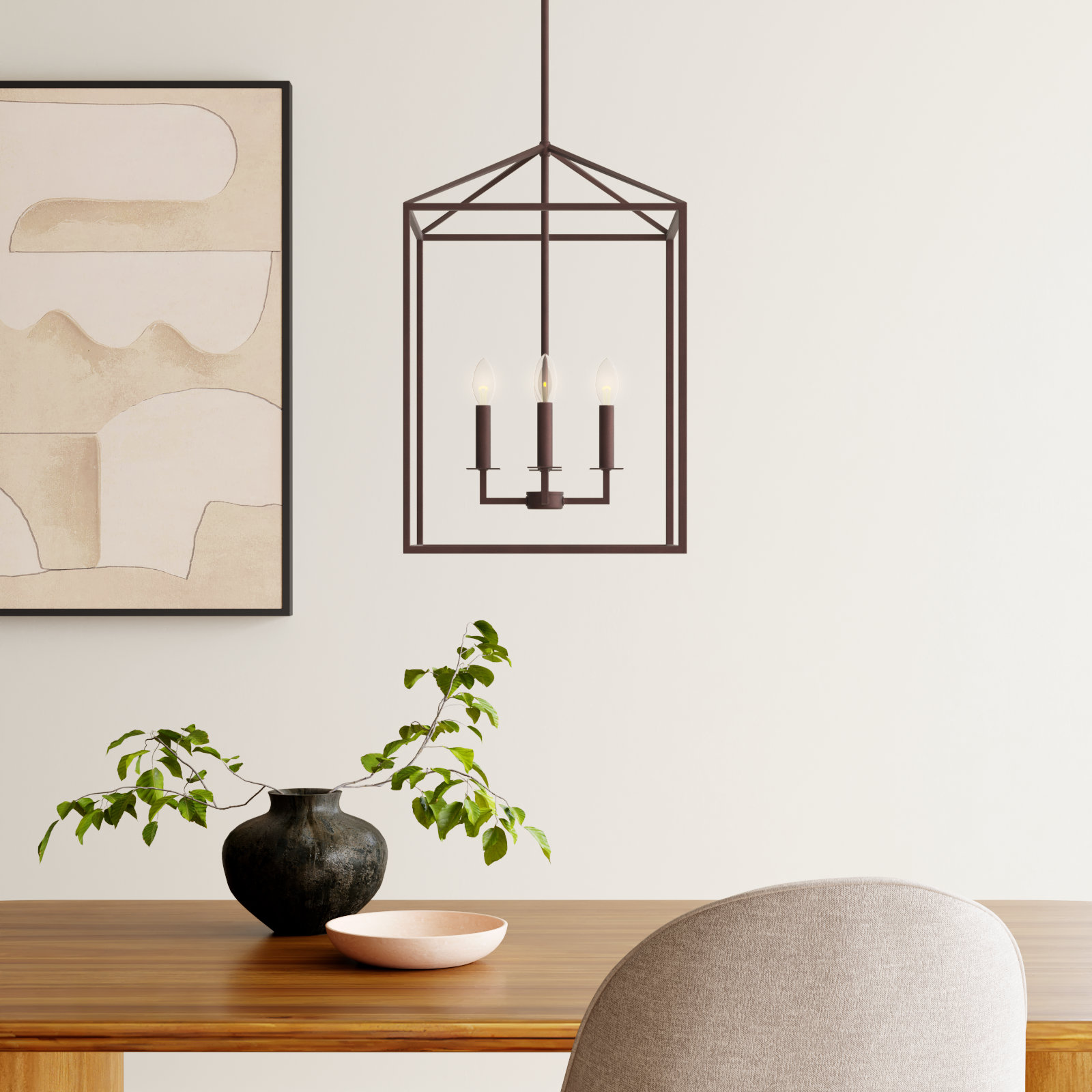 Ellis 4 - Light Dimmable Lantern Chandelier, 18.5" H x 12.25" W x 12.25" D, No, Bronze