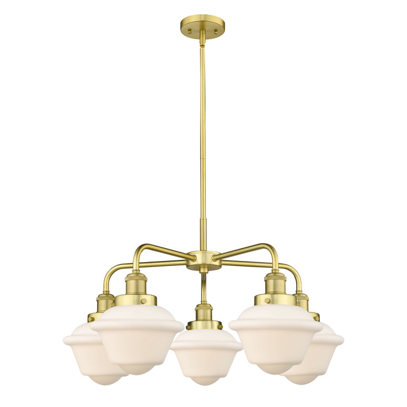 Grourke 5 - Light Glass Dimmable Chandelier, Matte White, Satin Gold